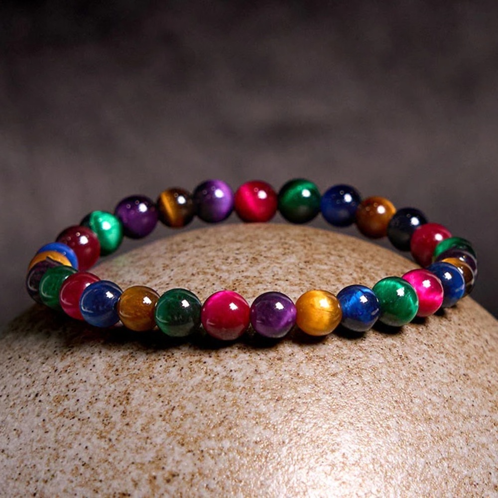 🆕New Rainbow Galaxy Multi-Color Unicorn Tiger’s Eye Gemstone Bracelet 8mm
